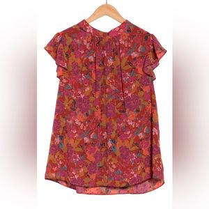 NWT DR2 by Daniel Rainn Floral Flutter Sleeve Tie Back Blouse